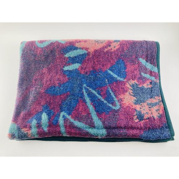 Biederlack Retro 90s Design Reversible Blanket Geometric Purple Teal Jazz Swirl - Picture 10 of 10